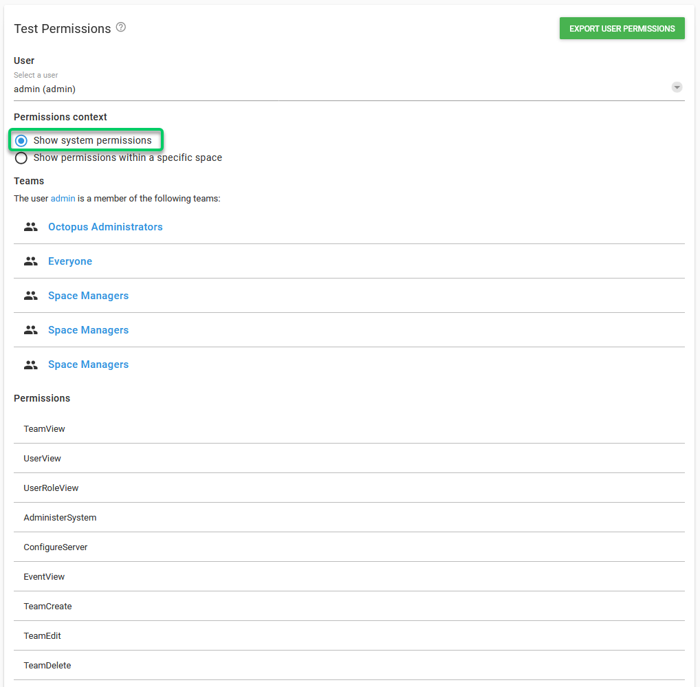 System permissions test results